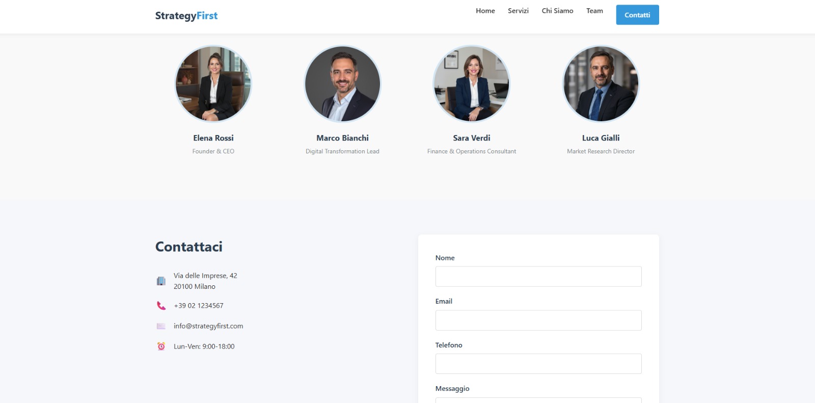 Sito aziendale professionale con informazioni chiare e design minimalista